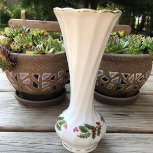 CHRISTMAS HOLLY BUD VASE / Fine Porcelain / Japan / Holly Berries Holiday